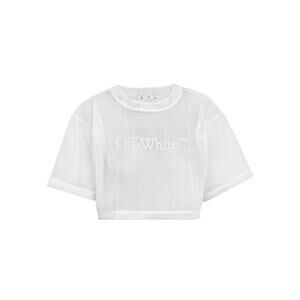 Off-White 'Bookish' White Mesh Drop Shoulder Crop T-Shirt Size 44